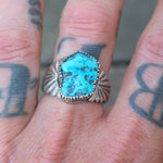 Vintage Sterling Turquoise Stamped Band Ring 10.25