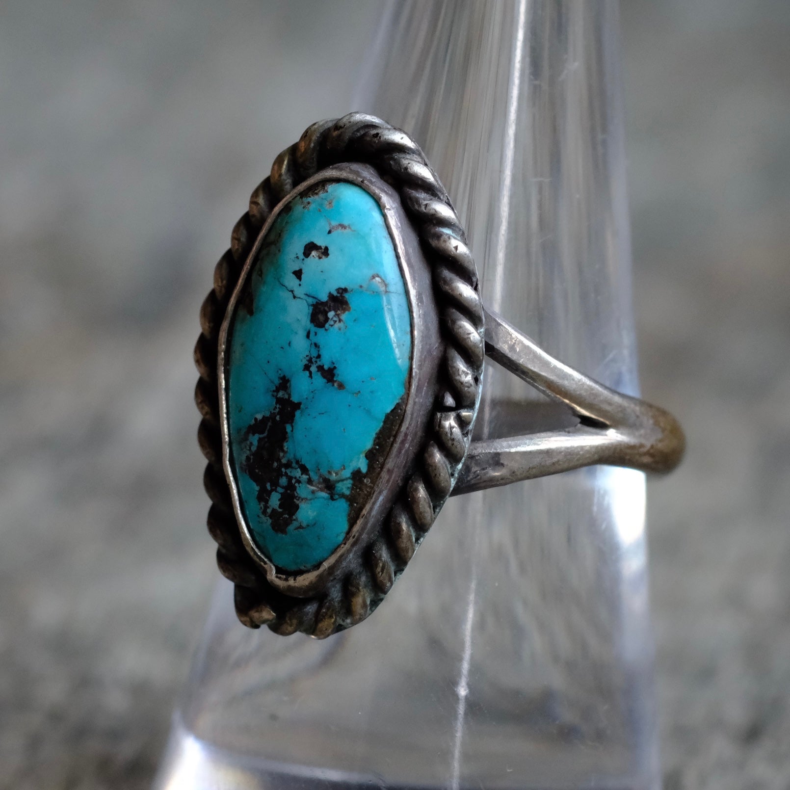 Vintage Sterling Turquoise Roper Ring 8.5