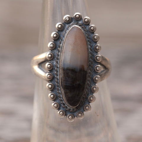 Vintage Sterling Petrified Wood Ring 5.25