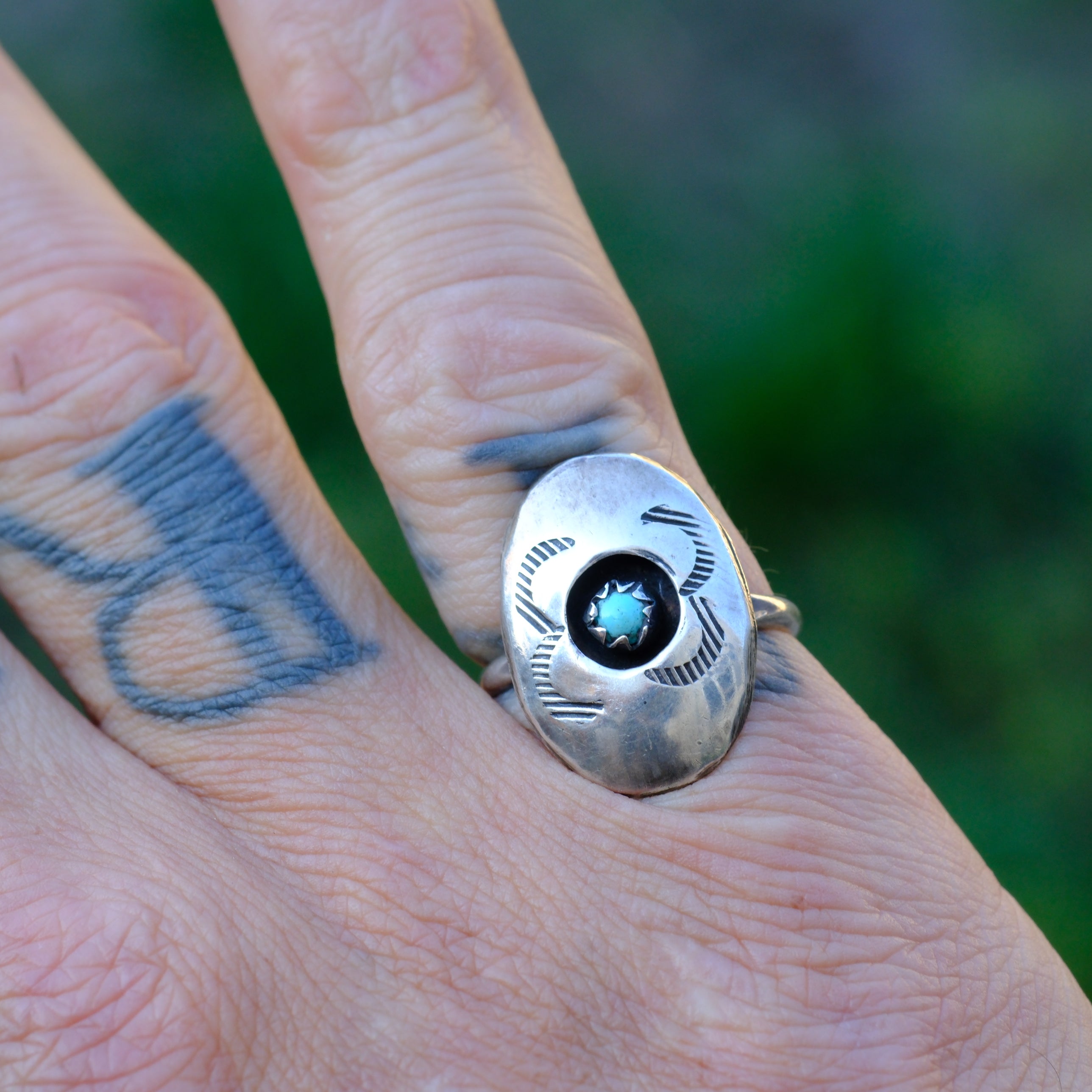 Vintage Sterling Turquoise Shadowbox Ring 6