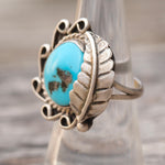 Vintage Sterling Turquoise Feather Ring 6.5