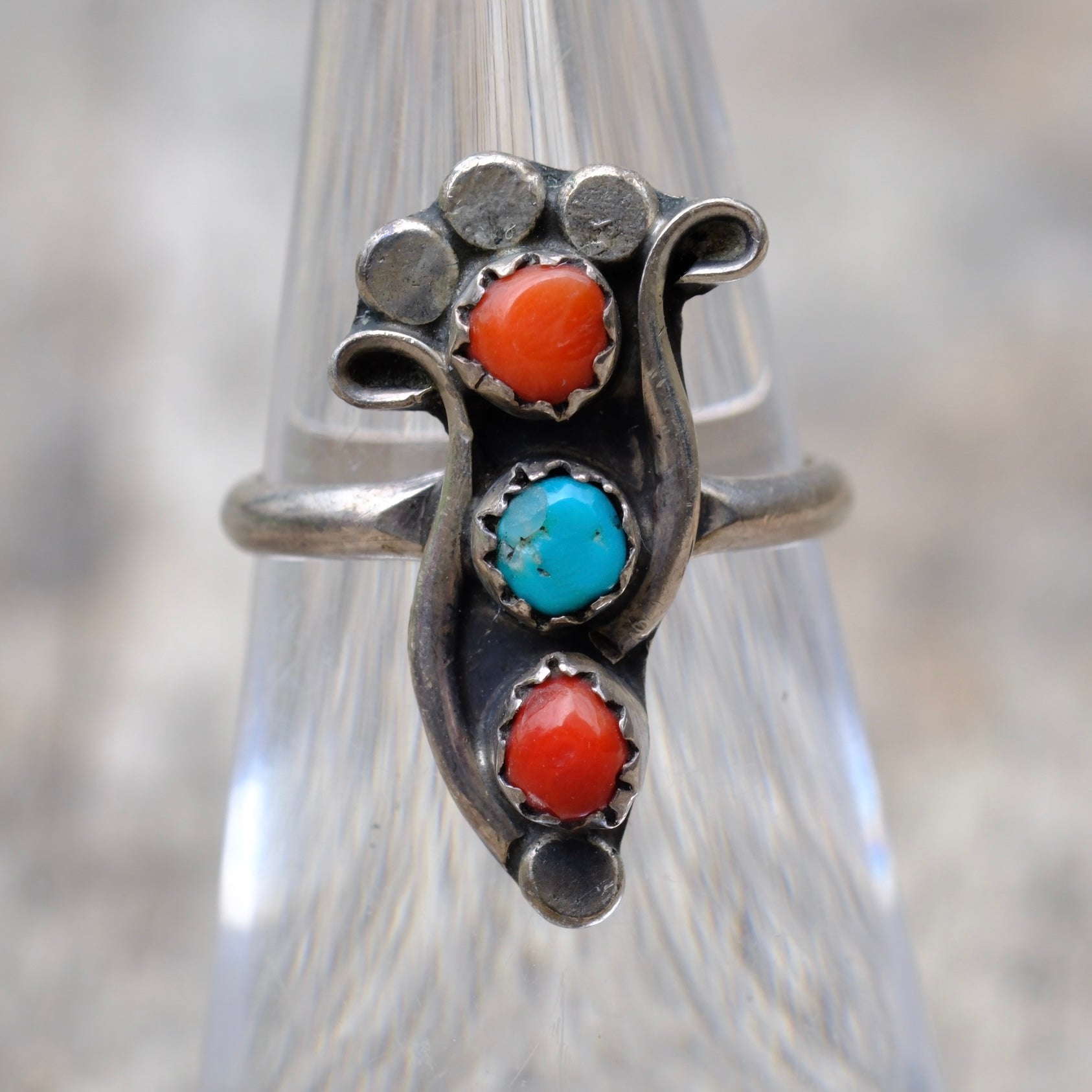 Vintage Sterling Turquoise and Coral Ring 5