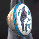 Vintage Sterling Inlaid Stone Bird Ring 7.75