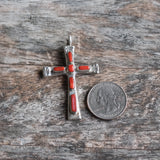 Vintage Sterling 7-Stone Coral  Cross Necklace