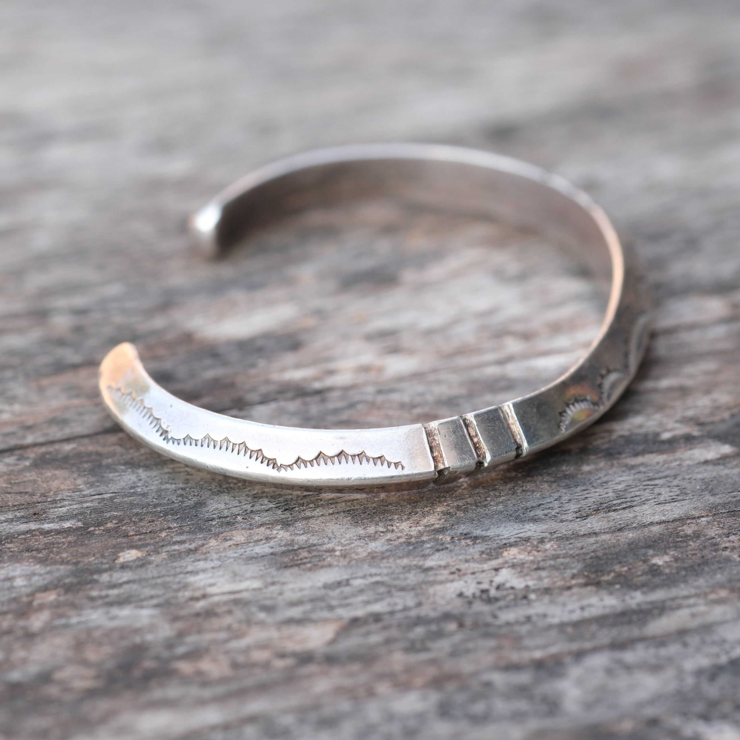 Vintage Sterling Silver Chunky Stamped Triangle Cuff