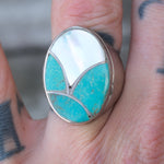 Vintage Sterling Turquoise and Mother Of Pearl Inlay Ring 9.25