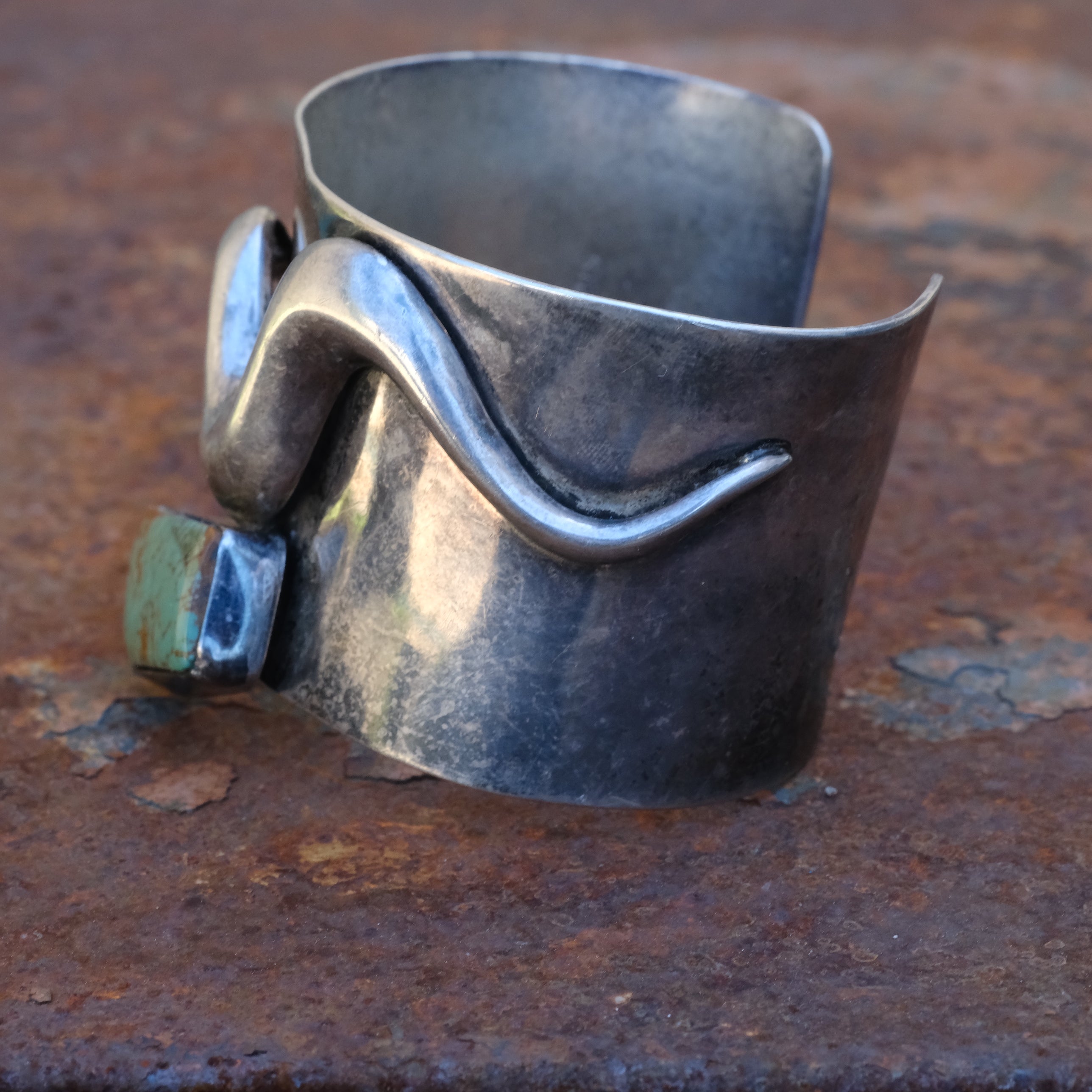 Vintage Sterling Turquoise Wide Cuff Bracelet