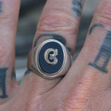 Vintage Sterling G Initial Signet Ring 7.75