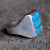 Vintage Sterling Turquoise Inlay Panel Ring 9