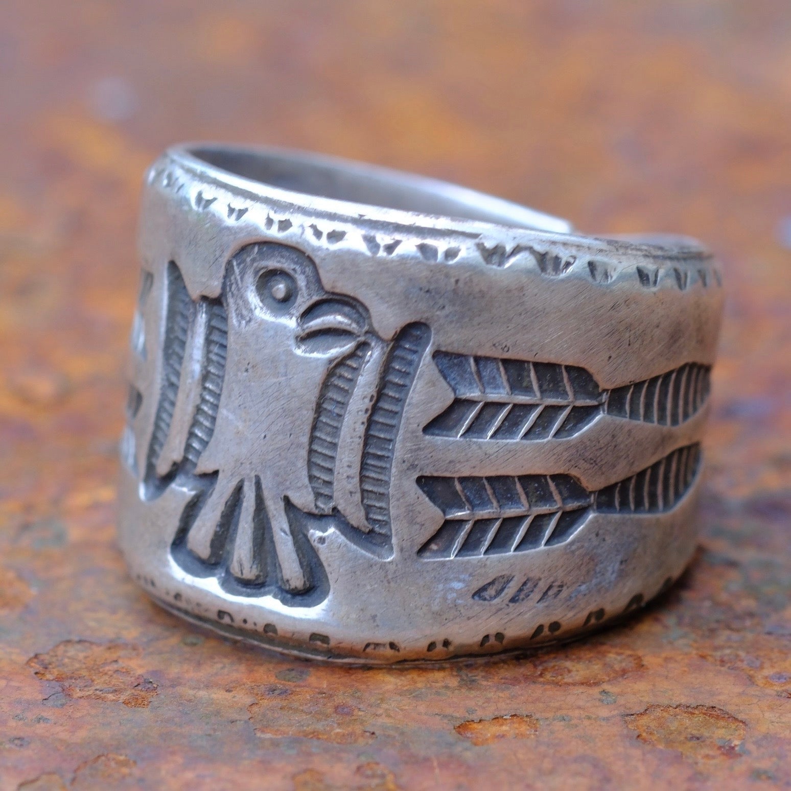 Heavy Ingot Stamped Thunderbird Cigar Band Ring 10