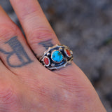 Vintage Sterling Turquoise and Coral Ring 7