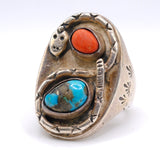 Vintage Sterling Turquoise and Coral Snake Ring 11