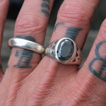 Vintage Sterling Hematite Stamped Arrows Ring 11.25