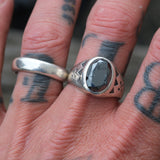 Vintage Sterling Hematite Stamped Arrows Ring 11.25