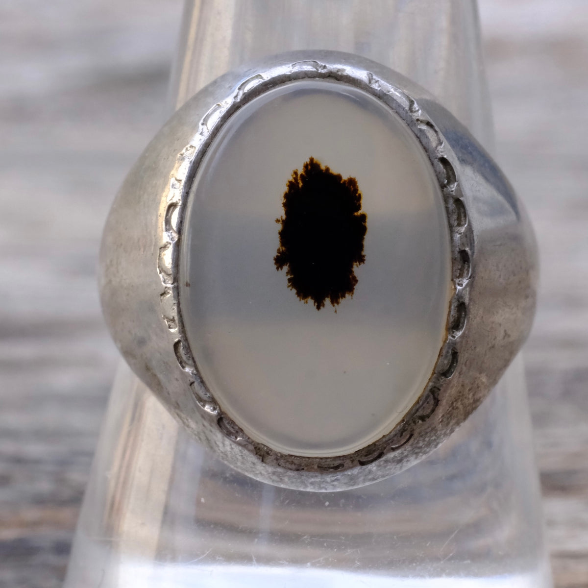 Vintage Sterling Agate Signet Ring 10