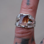 Vintage Sterling Agate Mid Century Signet Ring 4.75