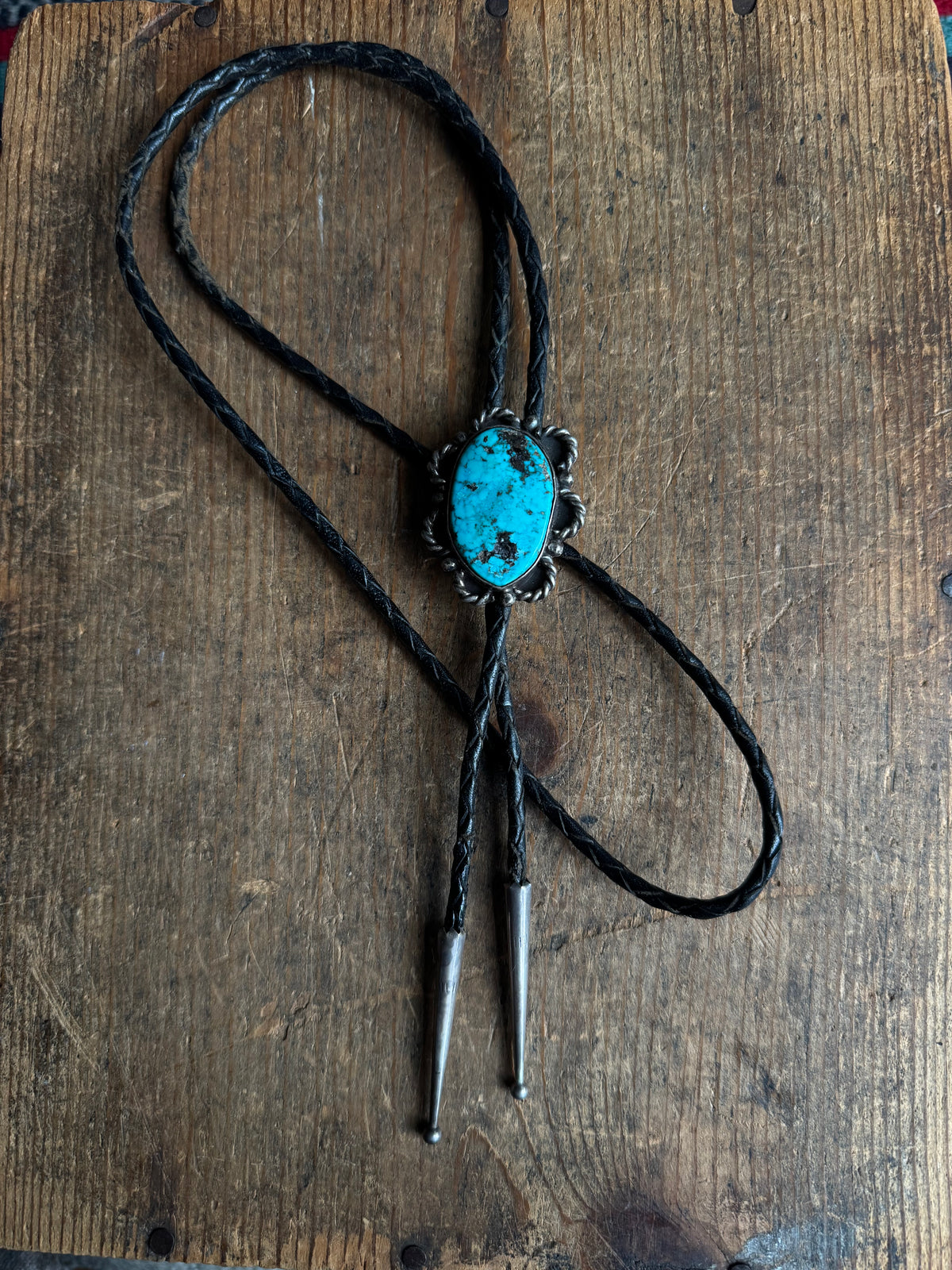 Vintage Sterling Silver Turquoise Florette Bolo