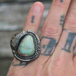 Vintage Sterling Turquoise Feather Ring 6.25