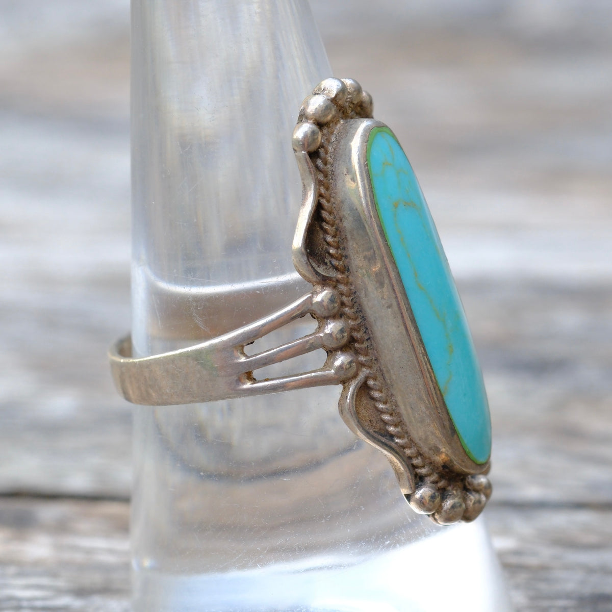 Vintage Sterling Block Turquoise Ring 8.75