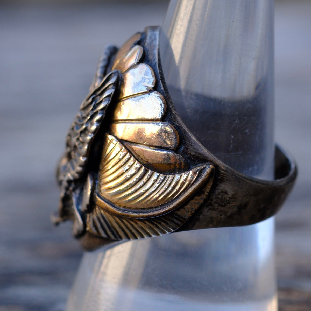 Vintage Sterling and Copper Eagle Ring 9.5