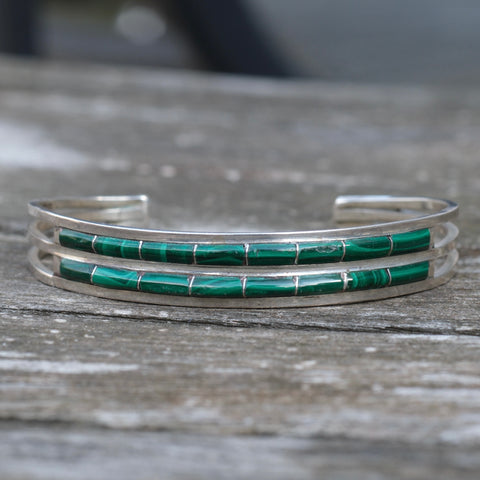 Vintage Sterling Malachite Inlay Cuff