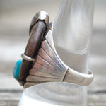 Vintage Sterling Turquoise and Coral Claw Ring 10.5