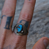 Vintage Sterling Turquoise Feather Ring 11.75