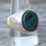 Vintage Sterling Multistone Inlay Signet Ring 11.5