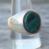 Vintage Sterling Multistone Inlay Signet Ring 11.5