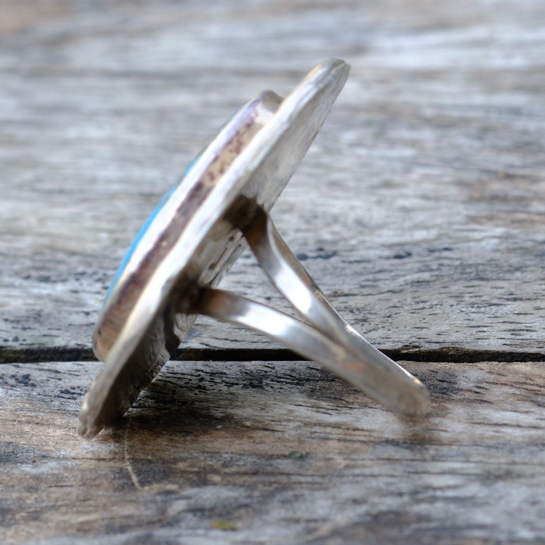 Vintage Sterling Turquoise Feather Ring 9.5