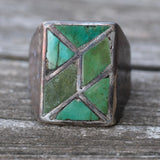 Vintage Sterling Turquoise Inlay Ring 10.75
