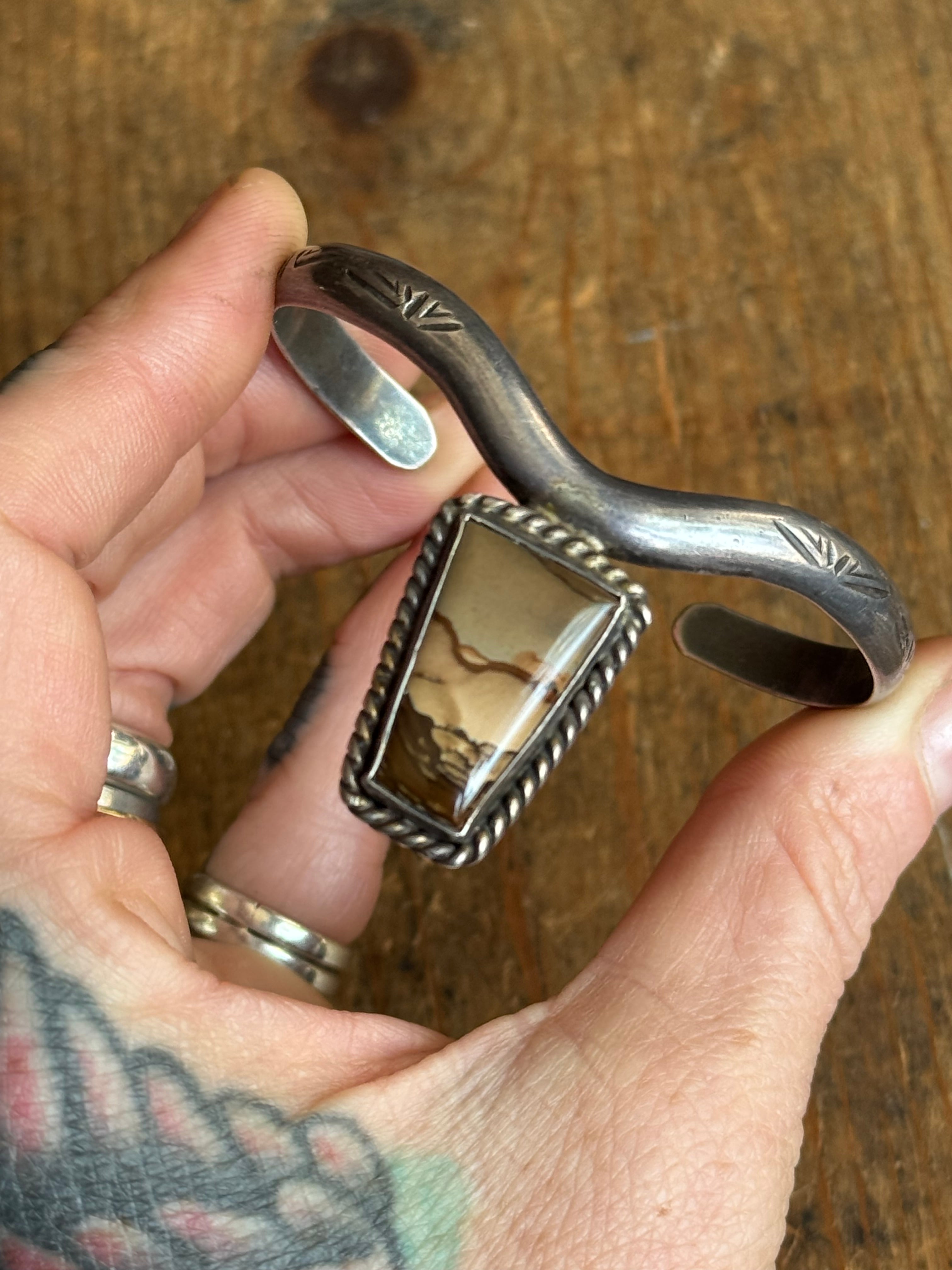 Vintage Sterling Silver Jasper Chevron Cuff