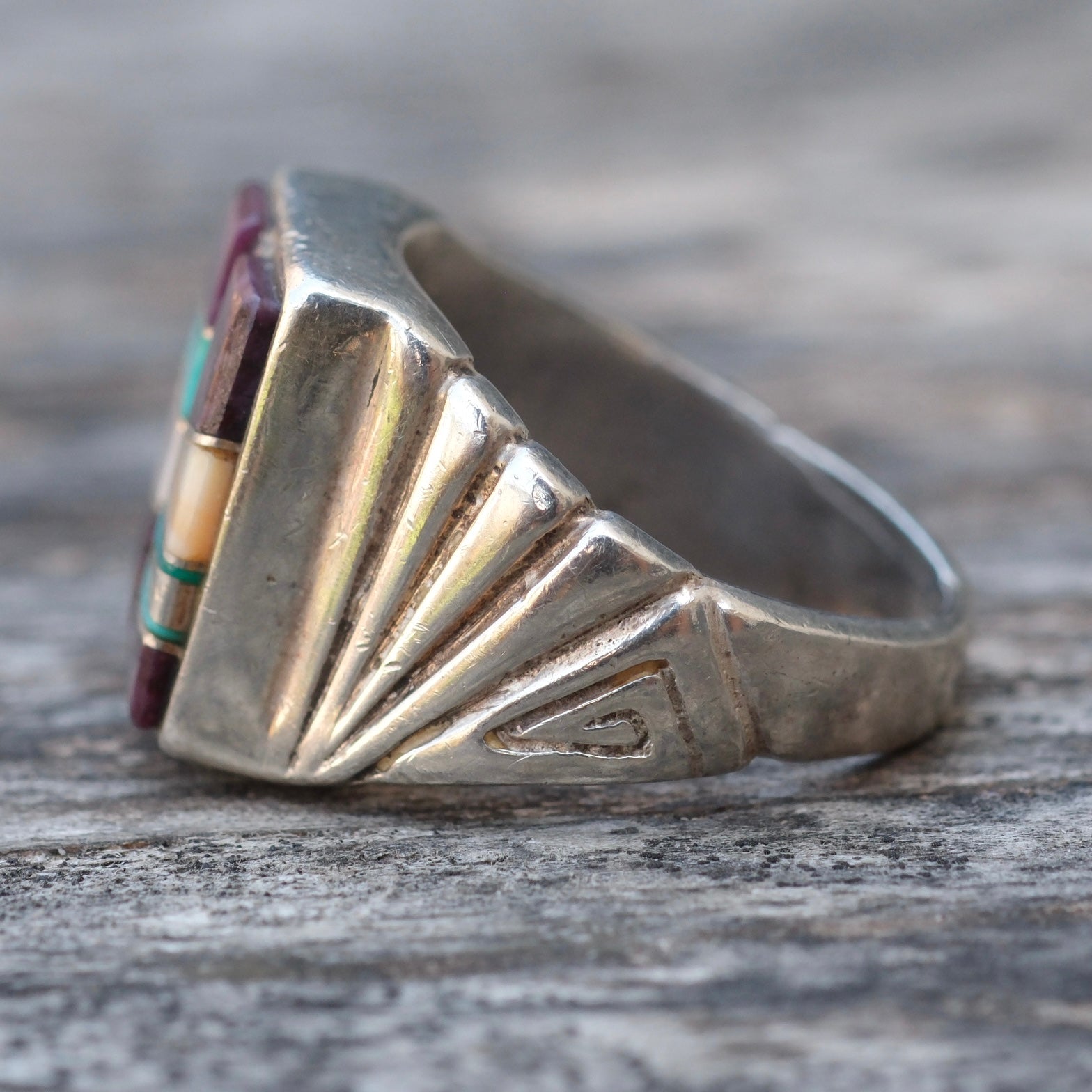 Vintage Sterling Multistone Inlay Ring 9