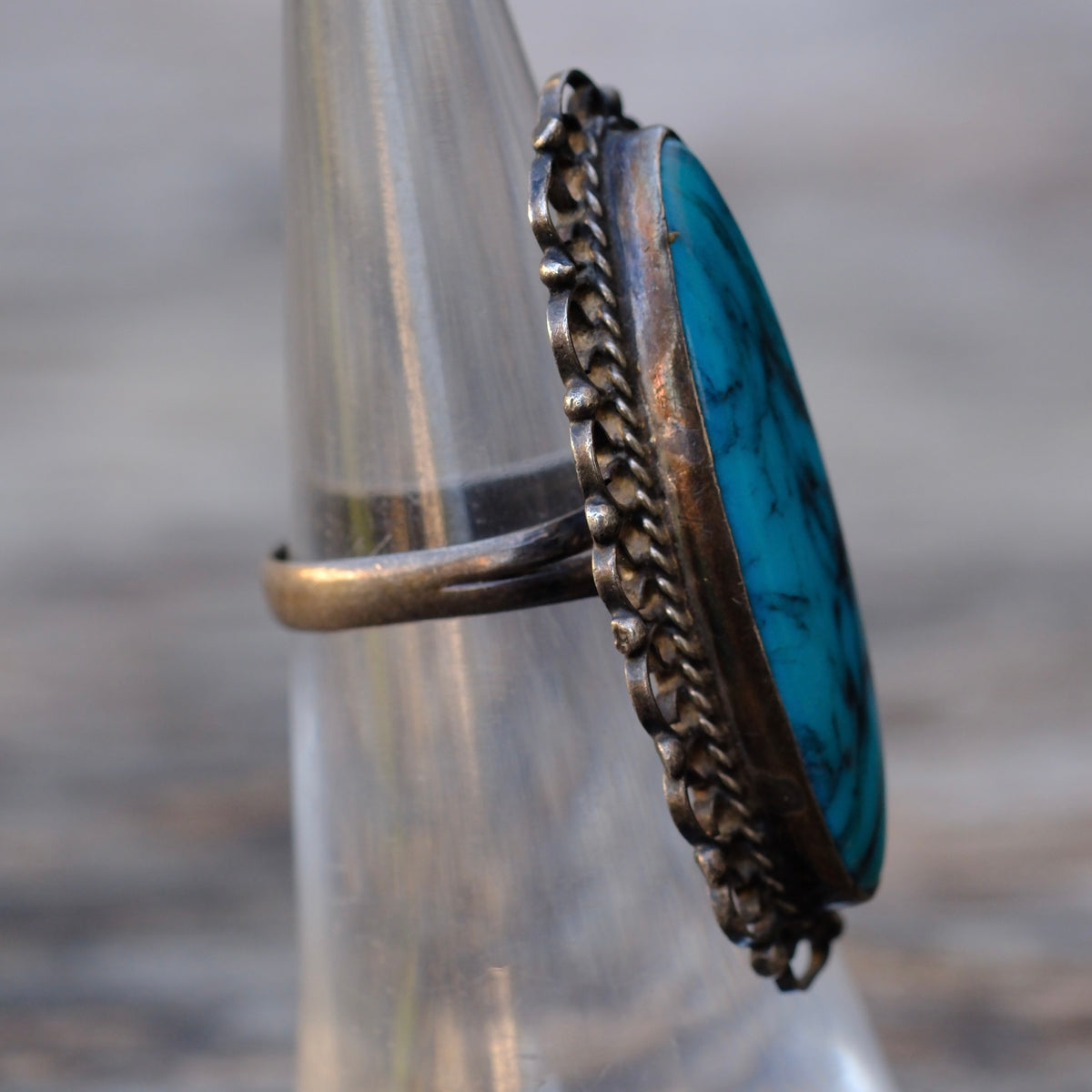 Vintage Sterling Faux Turquoise Ring 4.75