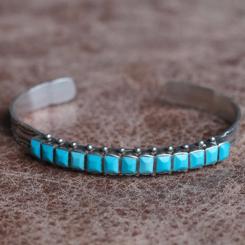 Vintage Sterling Turquoise Inlay Cuff