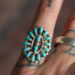 Vintage Sterling Turquoise Cluster Ring 6.5