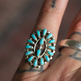 Vintage Sterling Turquoise Cluster Ring 6.5