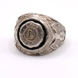Vintage Sterling L Initial Military Signet Ring 6.5