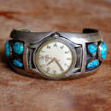 Vintage Sterling Turquoise Watch Cuff Bracelet