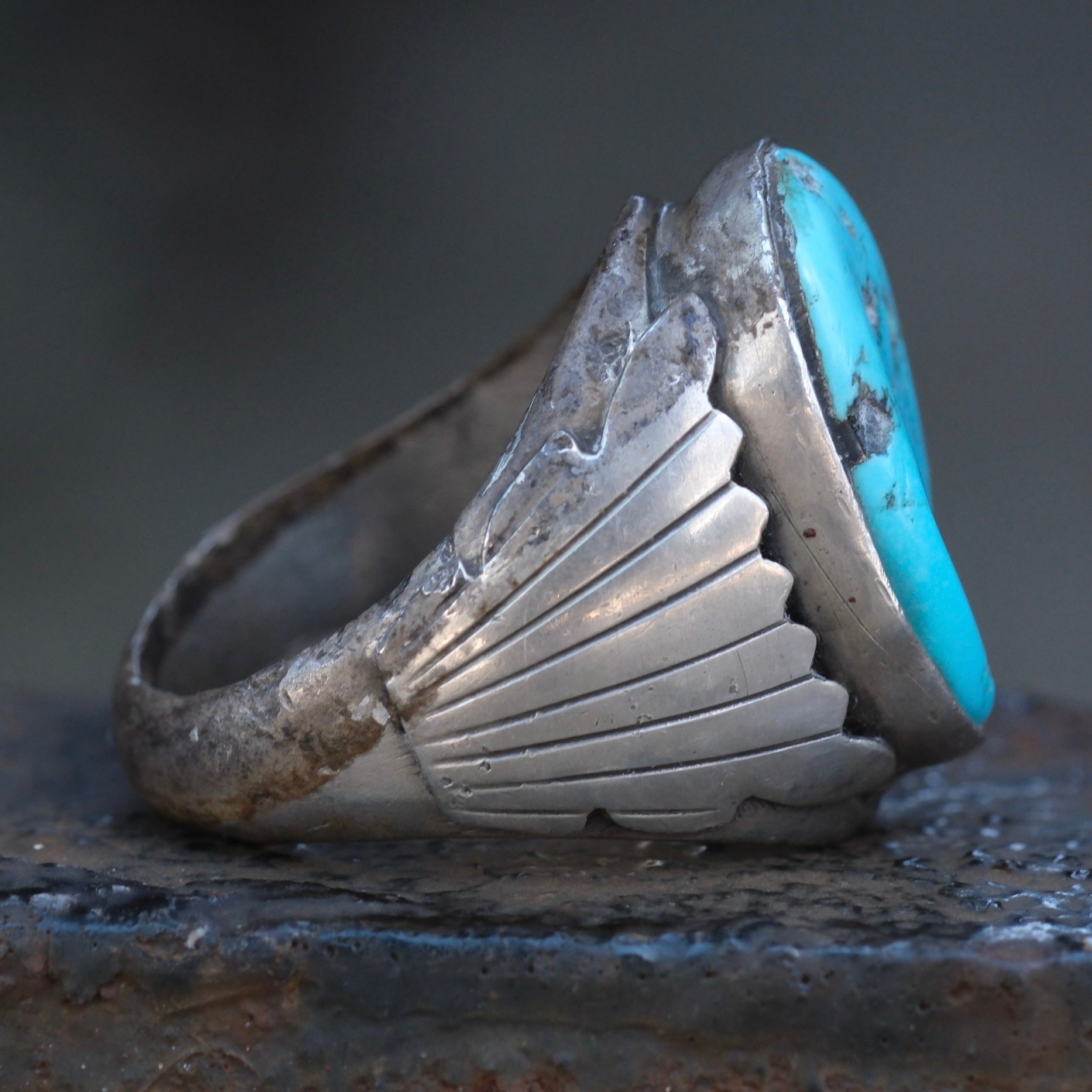 Vintage Sterling Turquoise Navajo Ring 11.25