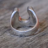Vintage Sterling Turquoise and Coral Inlay Horseshoe Ring 4
