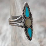 Vintage Sterling Turquoise and Mother Of Pearl Ring 5