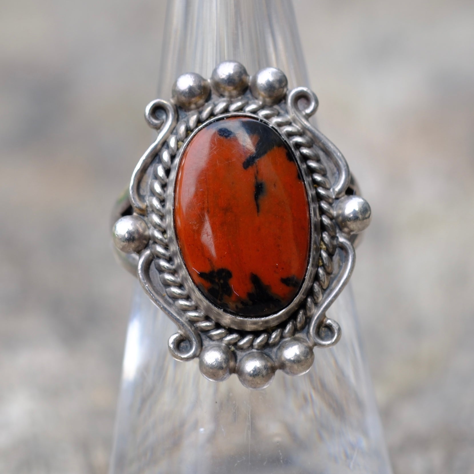 Vintage Sterling Petrified Wood Ring 5.5