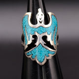 Vintage Sterling Turquoise Inlay Thunderbird Ring 5.75