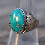 Vintage Sterling Turquoise Stamped Band Ring 6.5