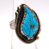 Vintage Sterling Carved Turquoise Feather Ring 4.5