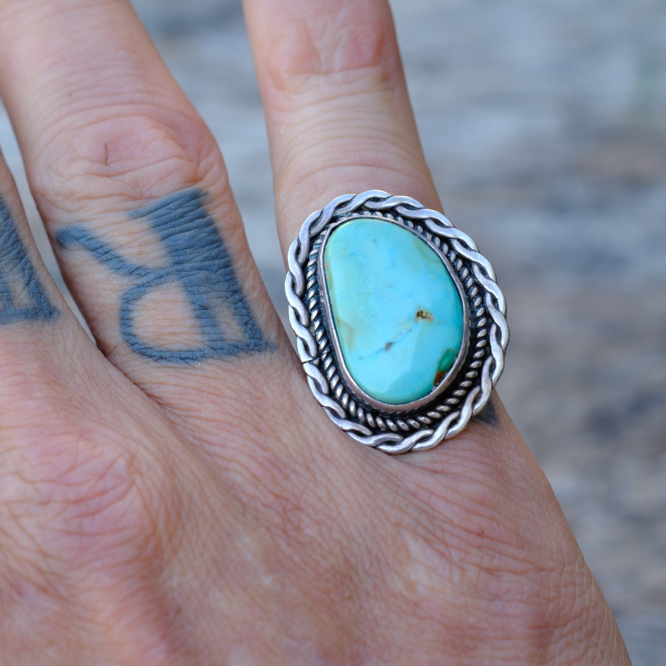 Vintage Sterling Turquoise Roper Ring 6.5