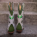Vintage Rudel Green Embroidered Floral Womens Cowboy Boots Size 5
