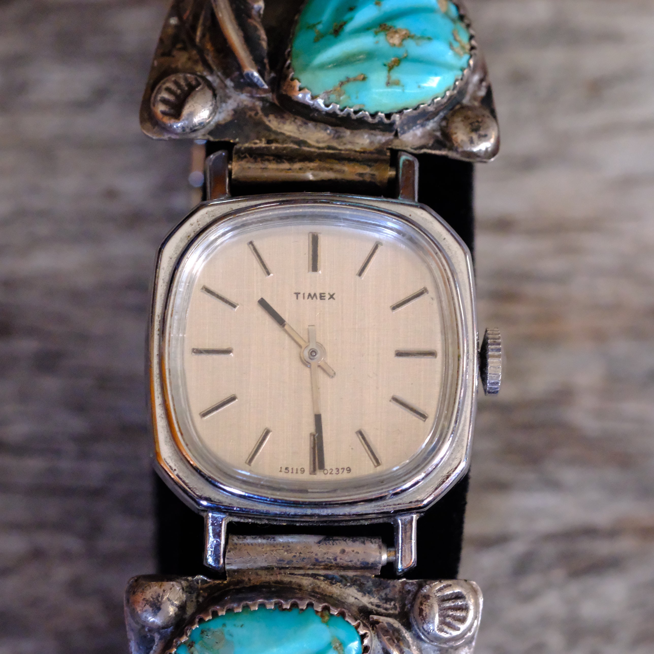 Vintage Sterling Faceted Turquoise and Coral Feather Watch