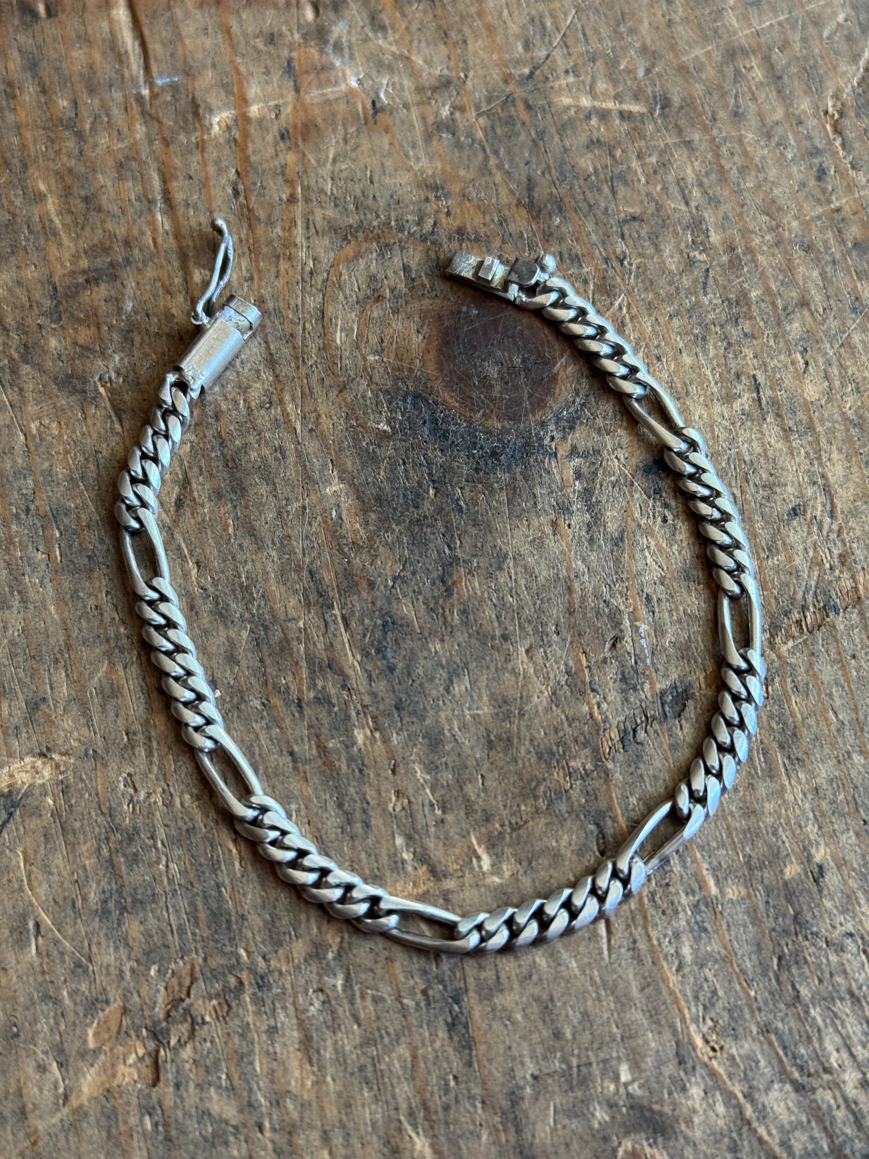Vintage Sterling Silver Figaro Chain Bracelet 7.25"